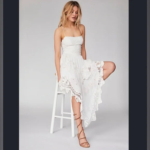 Free People Womens Love to Love Midi Dress, White, 6